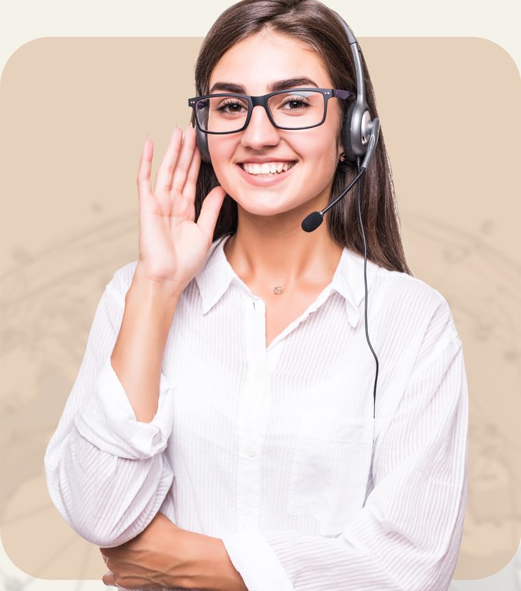 Interpreter with headphones waving